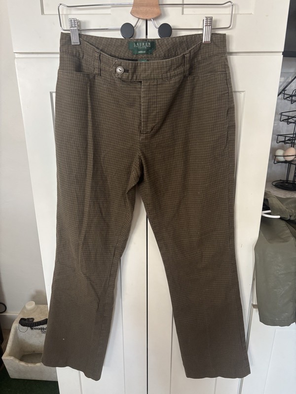Lauren Ralph Lauren Adelle Straight Pants Tan Size 6P brown plaid