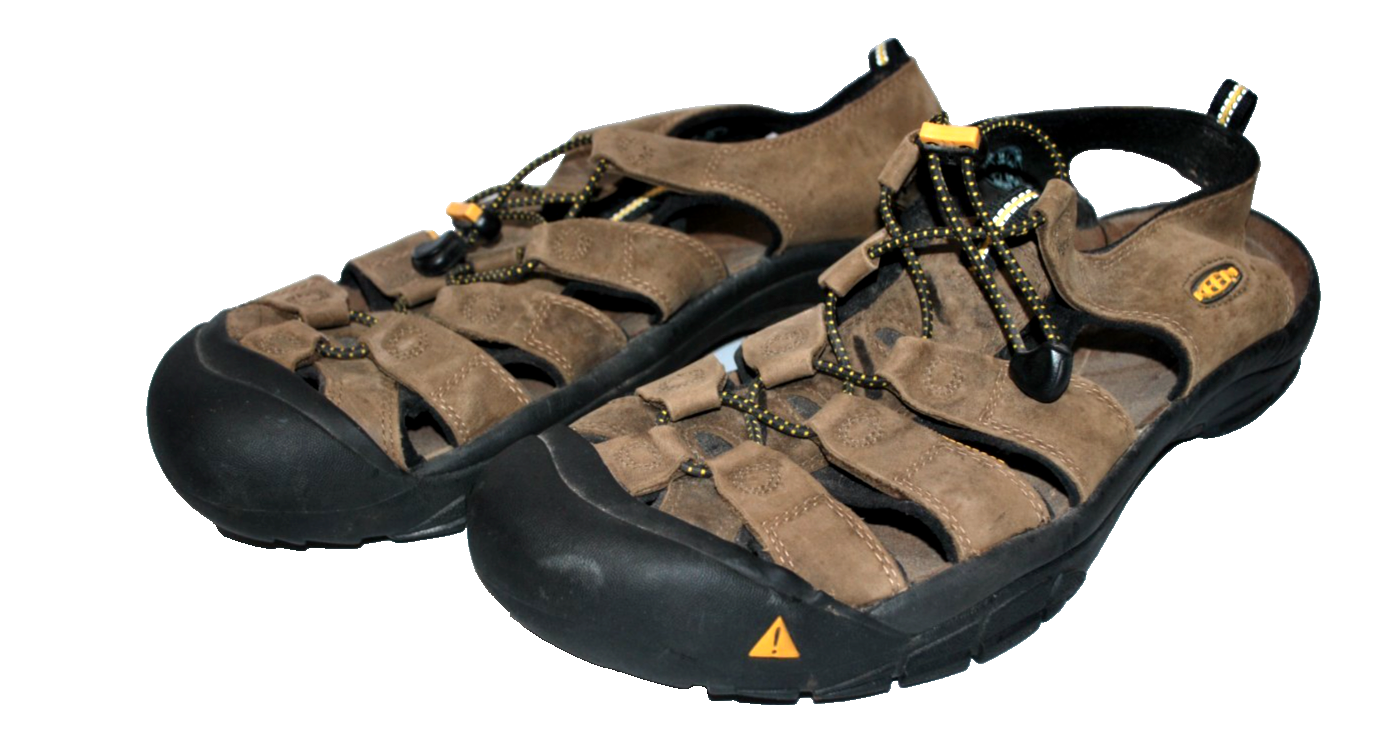 Sandali KEEN da uomo Newport in pelle punta chiusa taglia 13 marroni USA per escursioni all'aperto