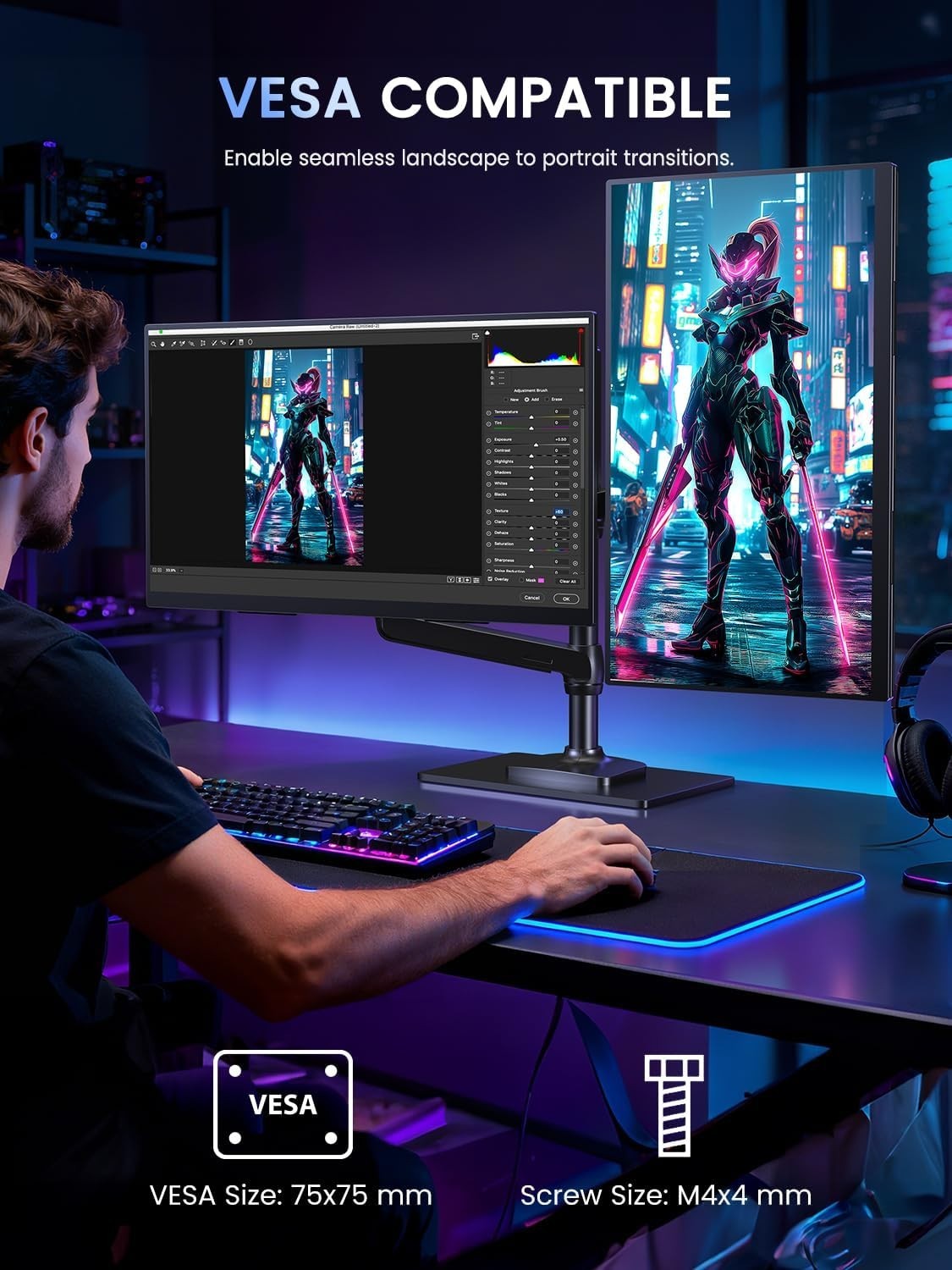 UPERFECT 24.5” Portable 2K Large Gaming Monitor Built-in 180° Adjustable Base