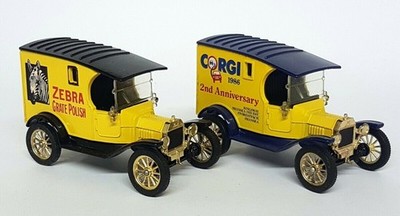Corgi Classics Ford T Vans X2 Zebra Grate Polish + 1986 Anniversary Model Vans