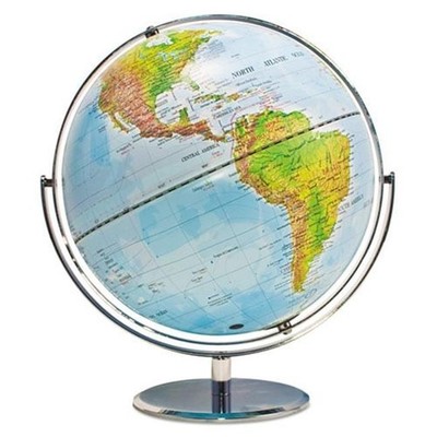 Advantus Corporation 30502 World Globe With Blue Oceans- Metal Desktop Base
