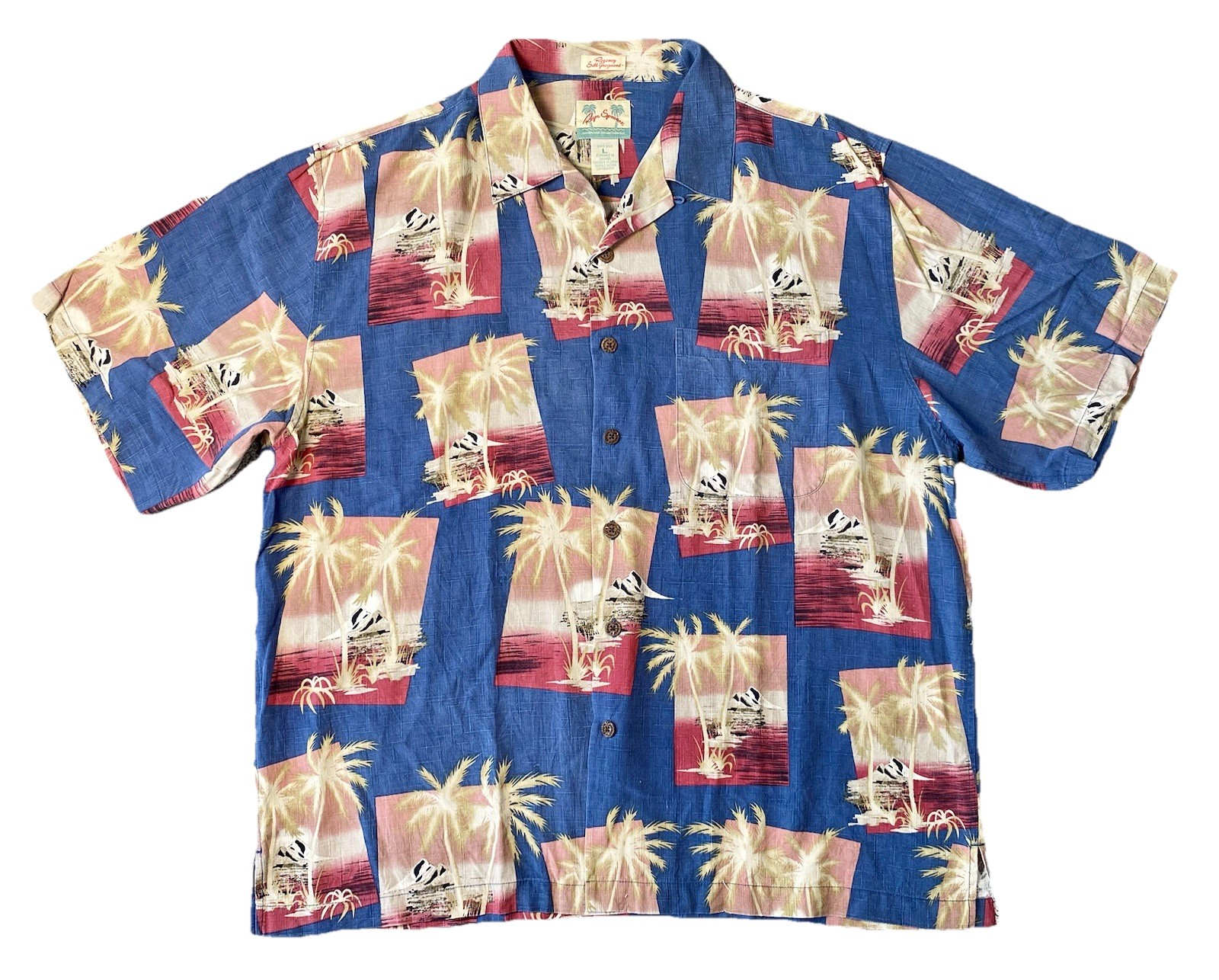 Reyn Spooner, Reyn Spooner Vintage Hawaiian Shirt Regency Silk Jacquard Size Large Island AOP