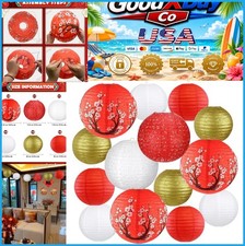14Pcs Chinese Japanese Paper Lanterns Red White Gold Hanging Decor 8-12 Inch Set