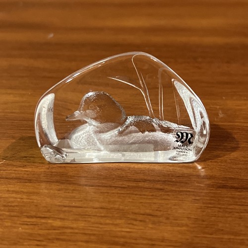 Vtg Mats Jonasson Crystal Art Glass Paperweight Duck Made In Sweden 2.5” x 1.5" - Picture 1 of 4