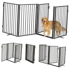 Metal Freestanding Dog Gates with Door for Outdoor Indoor,80'' Extra Wide 32'' 