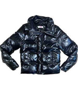 Buddy Love Puffer Jacket Women s Small Black Shiny Cropped Addison NWT