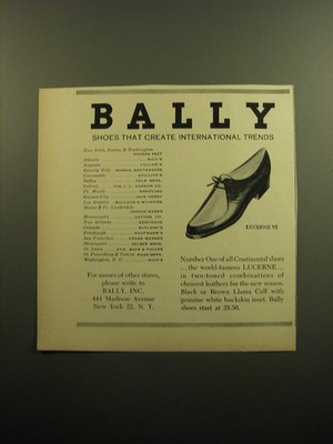 1961 Bally Lucerne VI Shoes Ad - Bally Shoes that create international trends