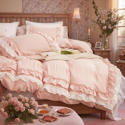 White Ruffle Duvet Cover Queen Shabby Chic Bedding Set Pleat