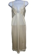 Vintage Ivory Slip Dress Womens Size Large White Lace Trim Nightgown