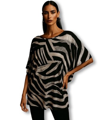 Clara Sun Woo Size M Black & White Abstract Print Tunic Top Travel Chic