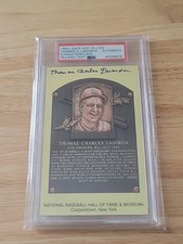 Tom Lasorda Signed HOF Plaque Postcard Yellow Autograph RARE FULL NAME PSA