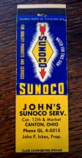 Vintage Matchbook: John's Sunoco Gas Service Station, Canton, OH Ickes