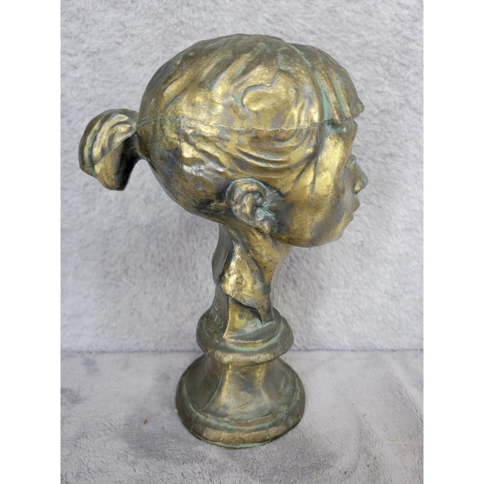 Estatuilla de arte vintage de bronce con busto de niña estatua adorno de escritorio decoración del hogar Foto 2 de 4