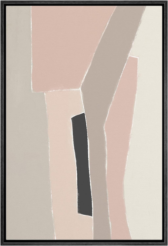 Framed Canvas Print Wall Art Tan, Gray, Pink Geometric Watercolor Shapes Abstrac