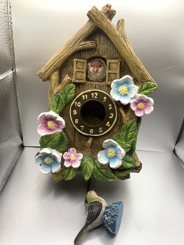 VTG Bird House  w/ hanging bird Decor Colorful Spring Flower Cute (Wood Tone) 3D - Изображение 2 из 4