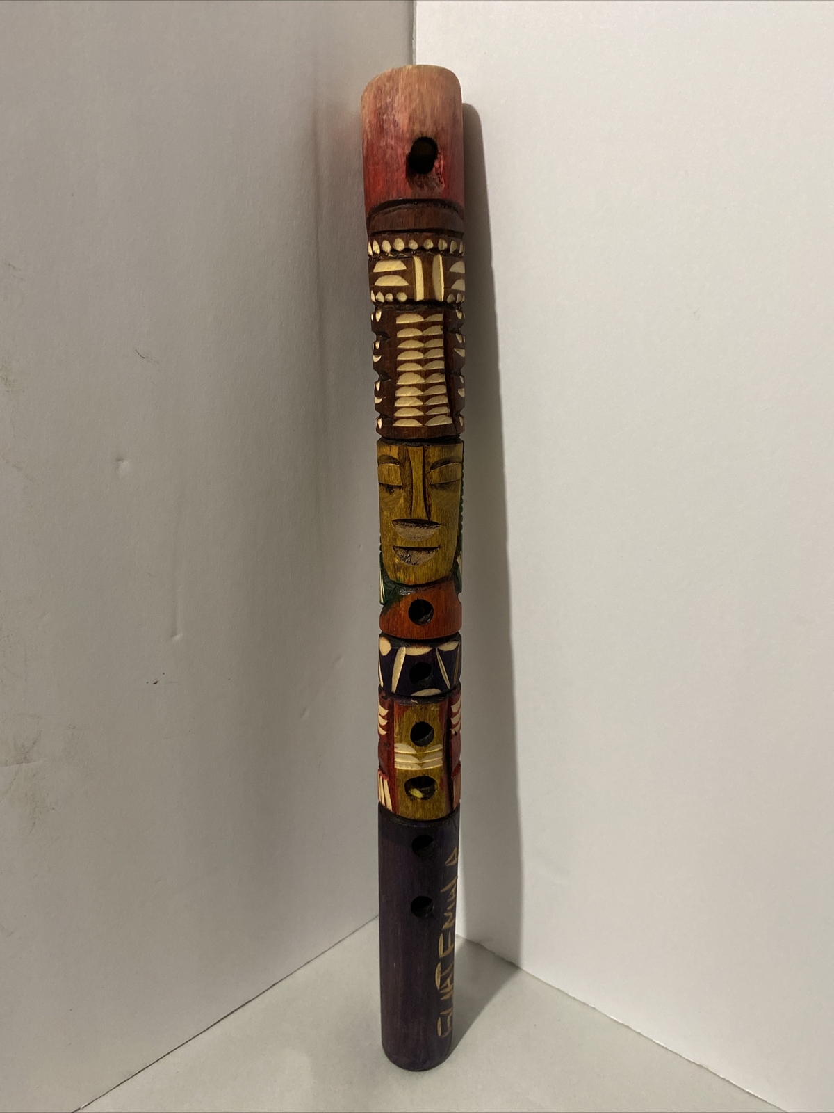 Guatemalan Hand Carved Wood Flute Totem Decor eBay