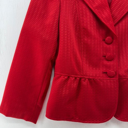 ALEX MARIE Red Blazer Jacket WOMENS 4 4P Peplum Ruffle Hem Tailored Lined Suit - Picture 3 of 10