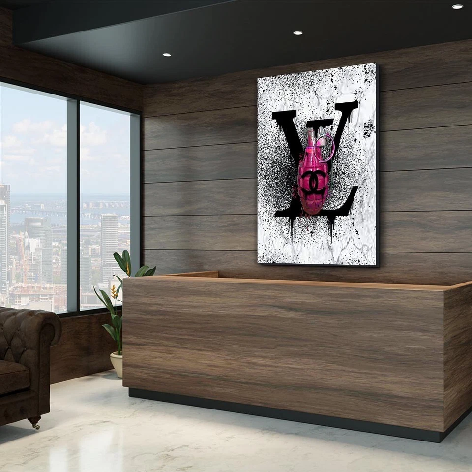 ✅WANDBILD LEINWAND, ACRYLGLAS LV GRAFFITI WHITE GRANATE PINK LUXUS BILD PREMIUM - Bild 3 von 4