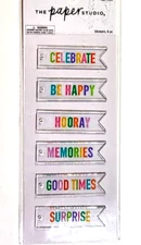 Celebration Words Banners Rainbow Colors Acrylic Stickers