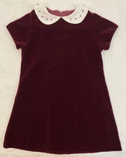 Girls Frances Johnston Burgundy Velvet Dress Sz 8 Beaded Silk Peter Pan Collar