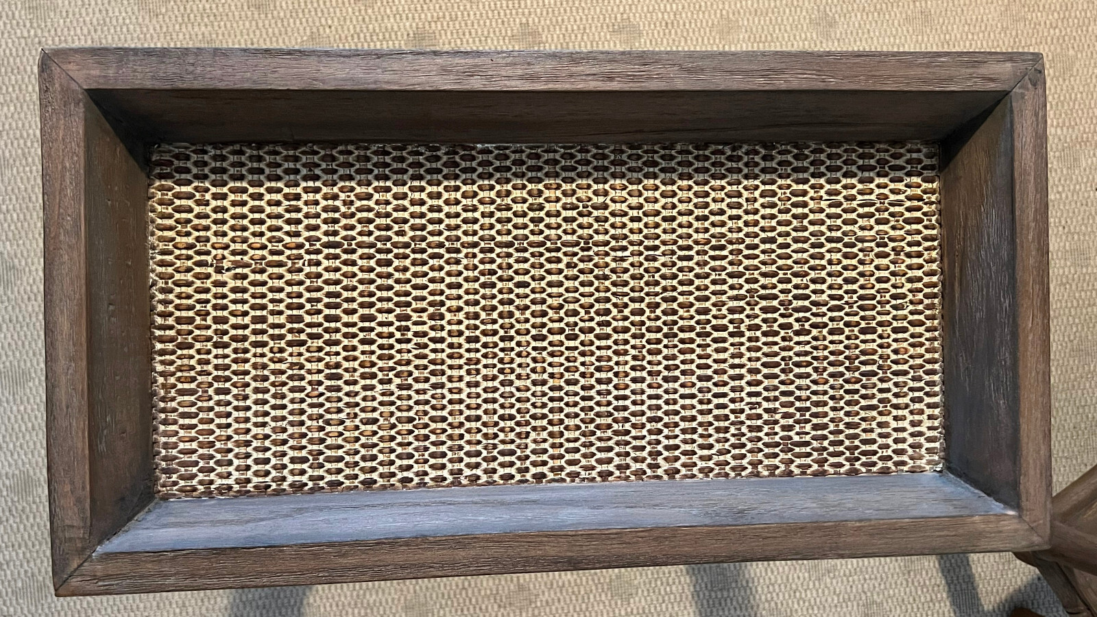 PAIR NEW RRP £495 ea OKA MAMBU 2 x SOFA SIDE TABLE + SHELF NATURAL