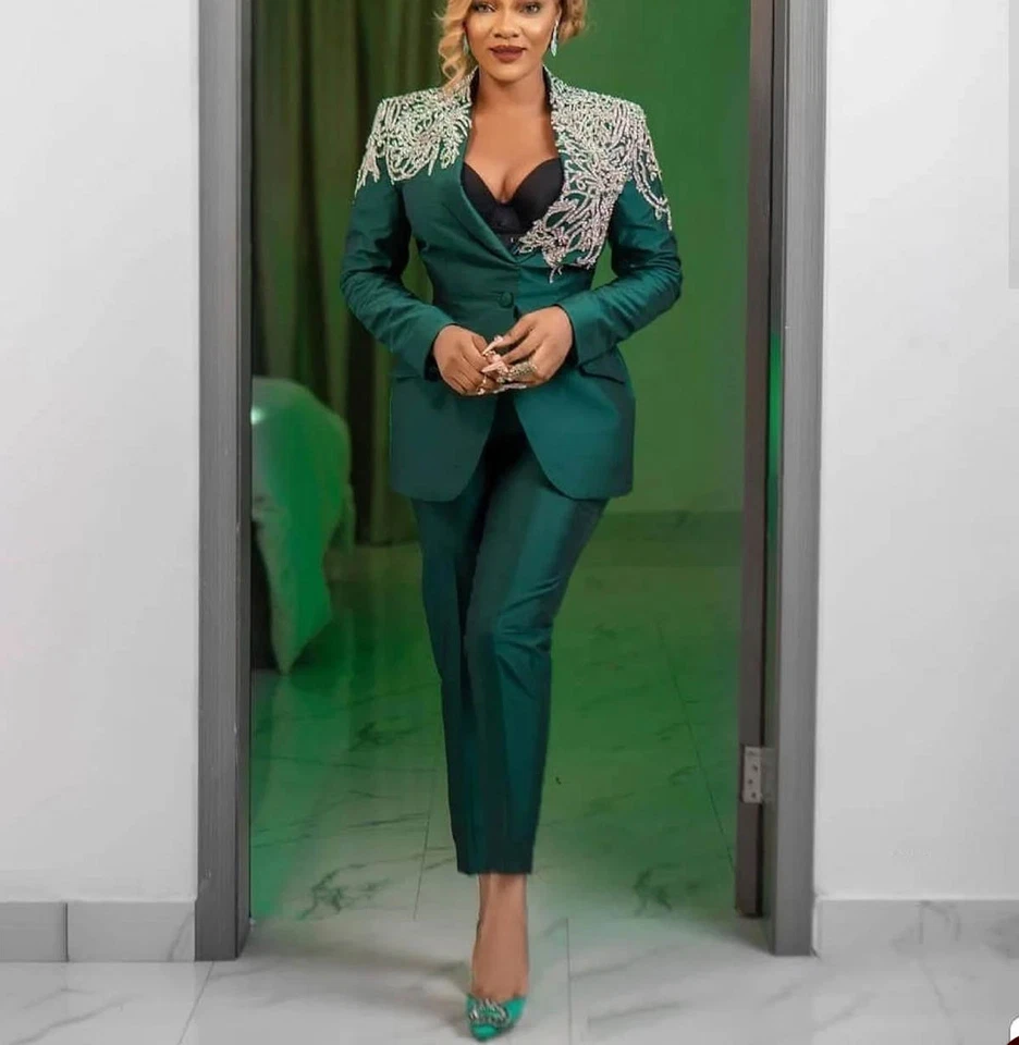 Elegante Traje Para Mujer Mantón Solapa Sencillo Pecho Negocios Informal Trajes Pantalones Foto 2 de 4