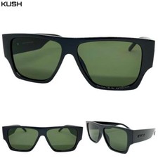 Men Biker Gangster Hardcore Hip Hop KUSH SUNGLASSES Thick Black Frame Green Lens