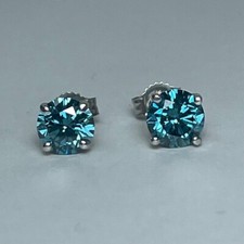 Lab Created Blue Diamond Round Stud Earrings 14kt white gold 1.24ct