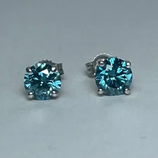 Lab Created Blue Diamond Round Stud Earrings 14kt white gold 1.24ct
