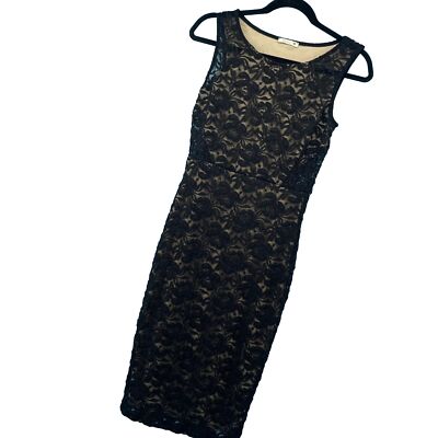 Soprano Dress Womens Small Black Y2K Whimsigoth Lace Overlay Bodycon Nude Lined
