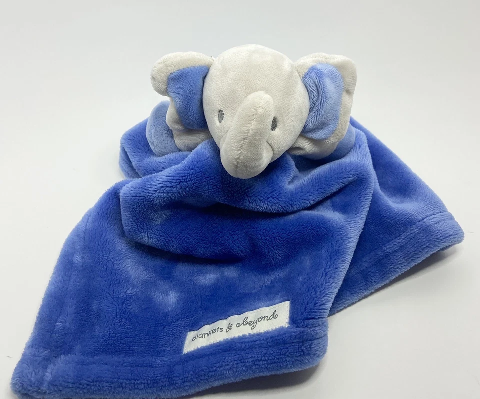 "Mantas y más allá azul gris elefante felpa Lovey seguridad manta bebé 14""X13""" Foto 2 de 4