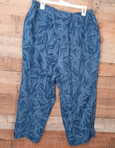 J. Jill Love Linen Pants Crop Womens XL Missy Leaf Blue 100% Linen Tropical