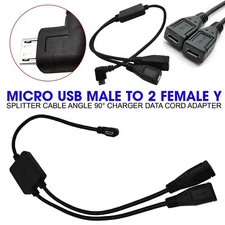 Micro USB Male to 2 Female Y Splitter Cable Angle90 Charger Data Cord Adapter iz