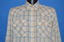 vintage 80s LEVIS PLAID OFF WHITE BLUE WESTERN PEARL SNAP COWBOY SHIRT MEDIUM