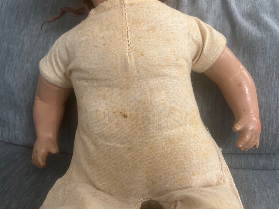 Antique 20" Composition Baby Doll, Cloth Body, Open Mouth, Teeth, Open