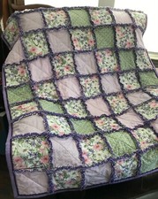 New Home-Crafted 45"x63" Throw Lavender/Green/Floral Rag Quilt