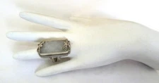 SARDA CARVED DRAGONFLIES LARGE WHITE QUARTZ ORNATE STERLING SILVER RING SZ 8.5