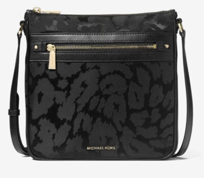 Michael Michael Kors Black Leopard Print Kelsey Small Crossbody
