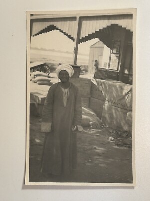 Antique Photo Man Monkey Cage Edfu Egypt