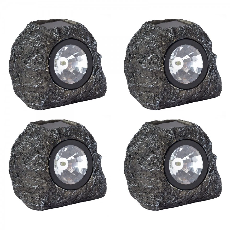 Solar LED Rock Lights Outdoor Garden Lighting 4p Set Light Up Stone Spotlights - Image 2 of 4