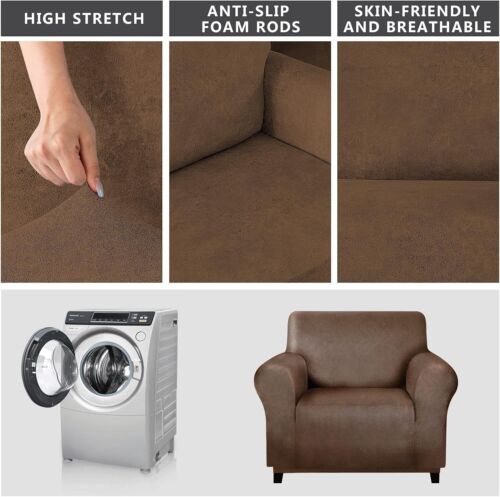 Elegant Dark Brown Faux Suede 1-Piece Armchair Slipcover - Washable & Non-Slip - Picture 7 of 9