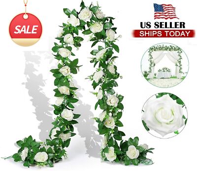 7.5 Ft  Garland Wall Silk Artificial Hanging Rose Flowers Vine Home Garden Decor