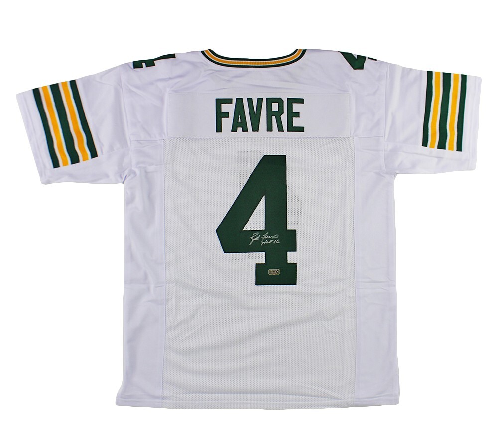 Brett Favre Autographed Signed Green Bay Custom White Jersey with "HOF 16" Inscription 