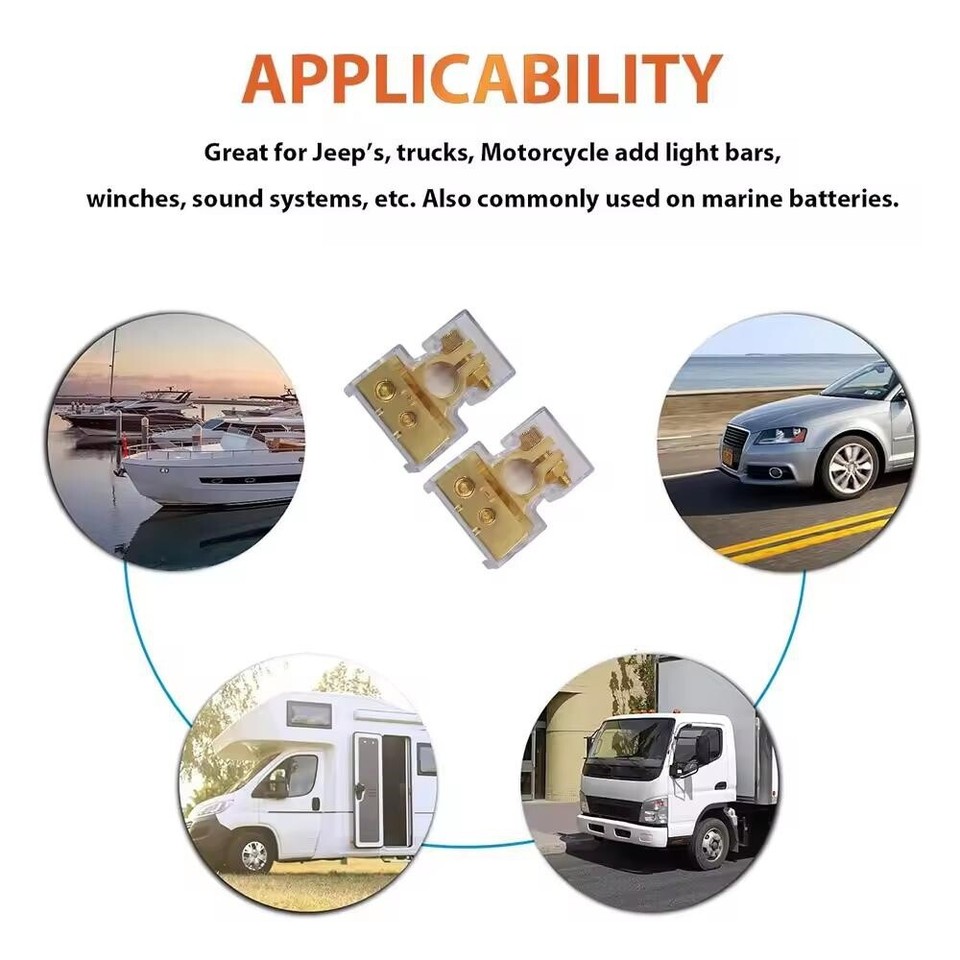 2X Car Battery Terminal Clamp Post 0/4/8/10 GA AWG Gauge Positive ...