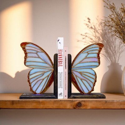 Blue Morpho Butterfly Acrylic Bookends Blue Shelf Decor Art