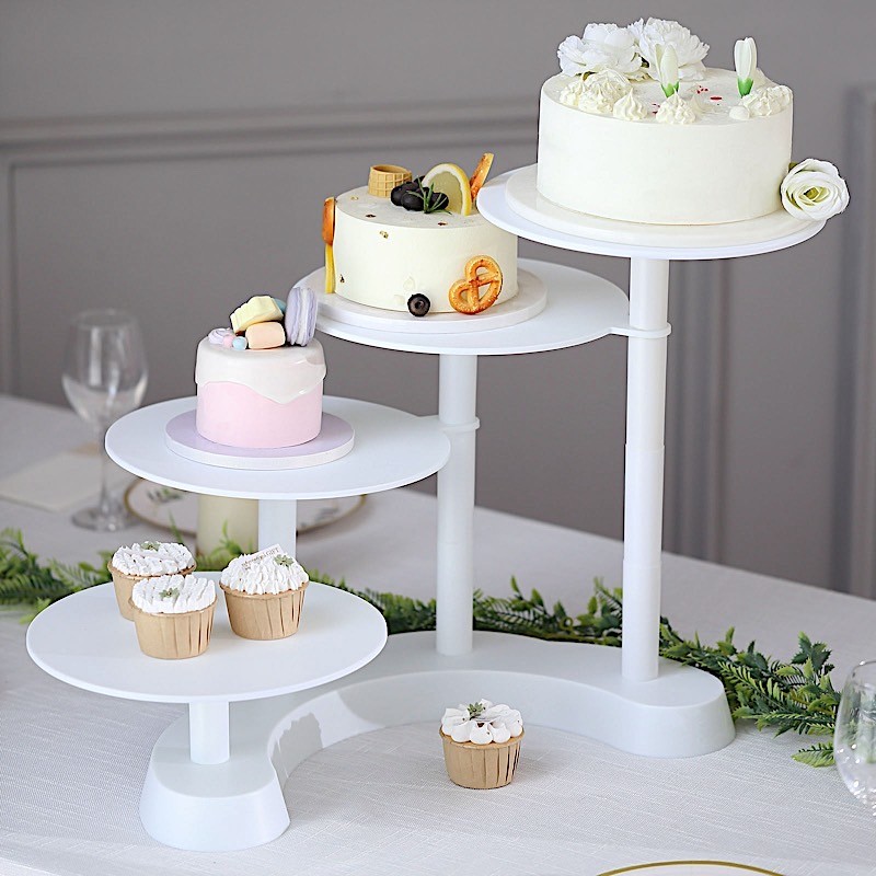 17" WHITE 4 Tier Plastic CAKE STAND Pillar Design Cupcake Holder Party Supplies