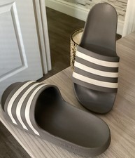 Image of adidas Adilette Aqua Unisex Sliders Grey & White Slip On Pool Slides UK 8/ EU 42