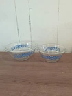 PYREX 322 1 L & 323 1.5L Blue Floral Ribbon Clear Glass Nesting Mixing Bowls VTG