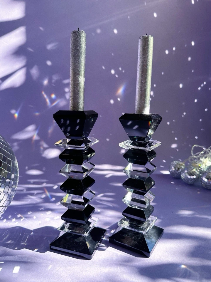 Candelabros de cristal modernos de 2 postes, candelabros negros y transparentes Foto 4 de 4