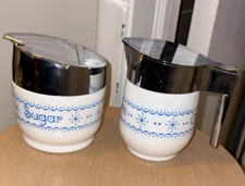 Vintage Gemco/Pyrex Glass Sugar Bowl & Creamer Snowflake Garland Made In USA